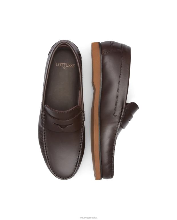 Men Lottusse Footwear Mocha NT4PP103 Ocean Wax Calf Boat Shoes