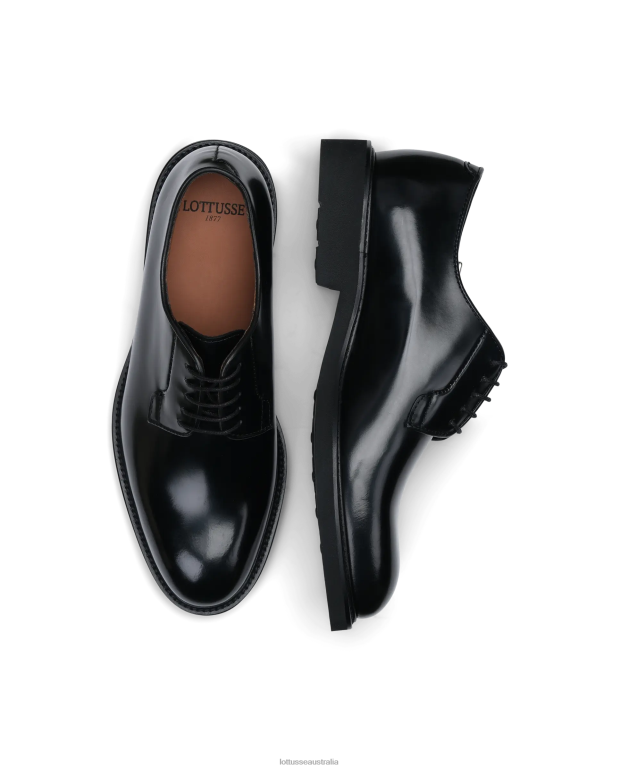 Men Lottusse Footwear Black NT4PP153 Baltimore Bright Calf Perforated Derby