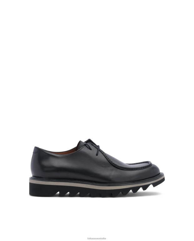 Men Lottusse Footwear Black NT4PP180 Dublin Calf Wedge Heel Derby Loafers