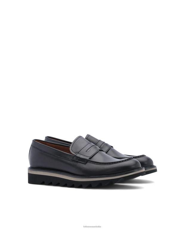 Men Lottusse Footwear Black NT4PP181 Dublin Calf Aniline Leather Loafers