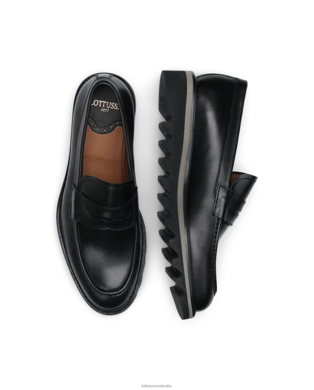 Men Lottusse Footwear Black NT4PP181 Dublin Calf Aniline Leather Loafers