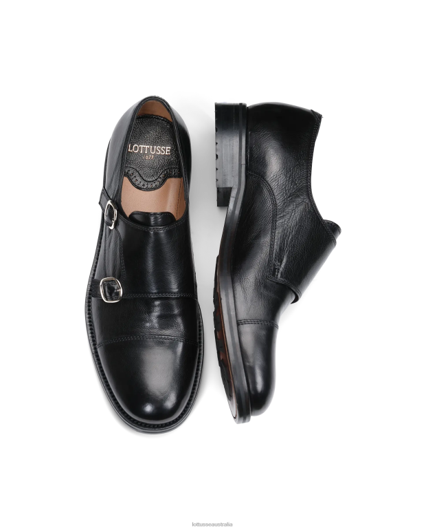 Men Lottusse Footwear Black NT4PP169 Orwell Calfskin Monk Shoes