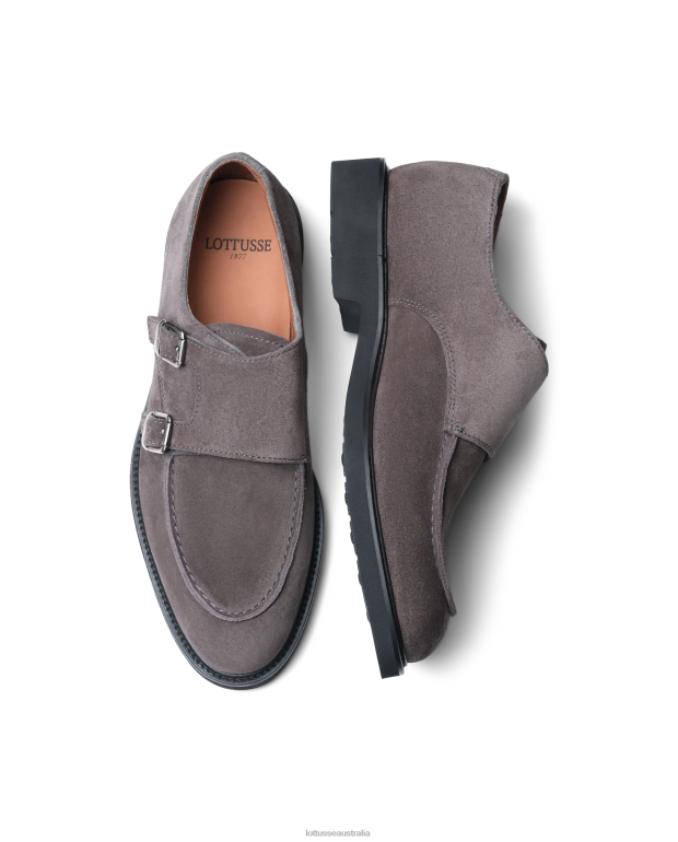 Men Lottusse Footwear Grey NT4PP165 Baltimore Calf Suede Monk Shoes