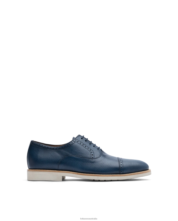 Men Lottusse Footwear Marine Blue NT4PP80 Venice Brush of Embossy Calf Oxford