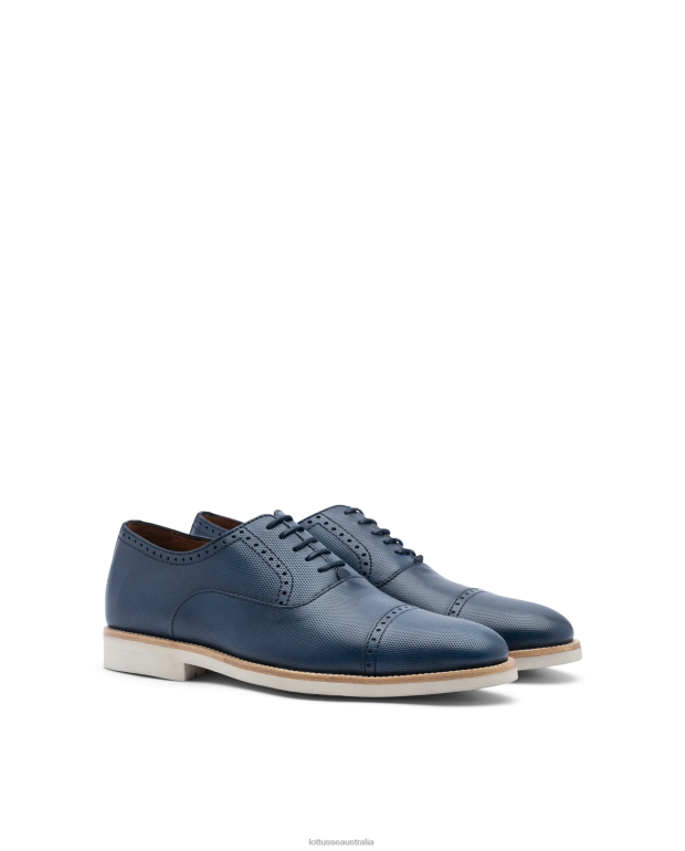 Men Lottusse Footwear Marine Blue NT4PP80 Venice Brush of Embossy Calf Oxford