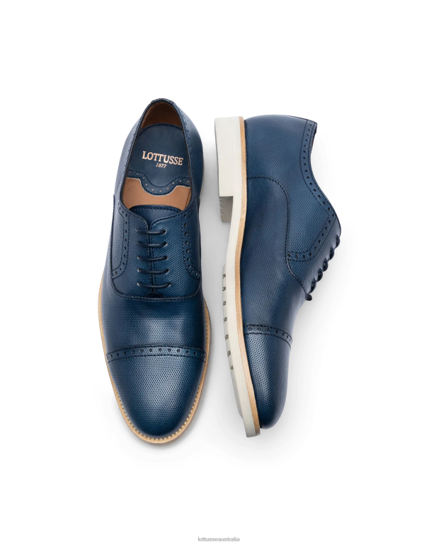 Men Lottusse Footwear Marine Blue NT4PP80 Venice Brush of Embossy Calf Oxford