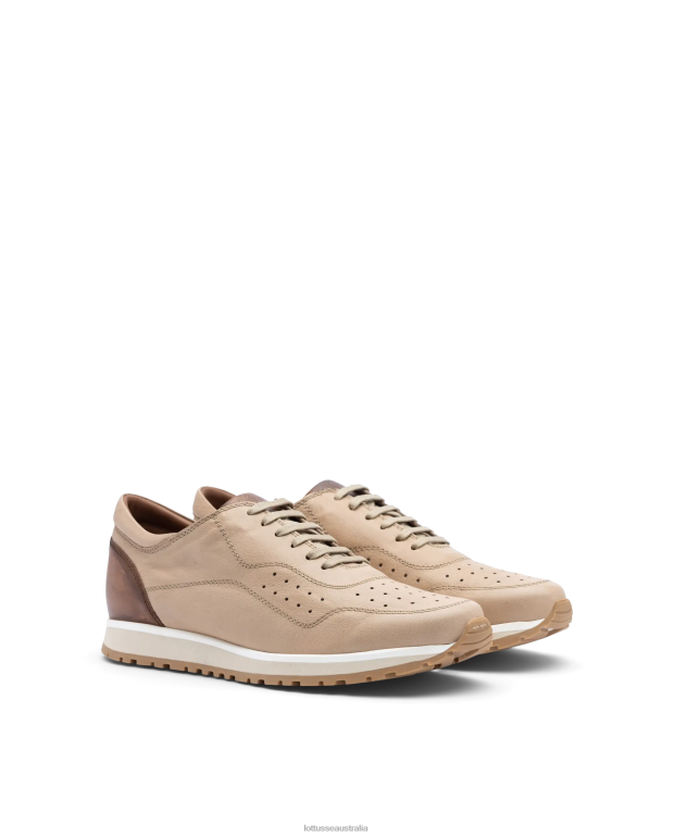 Men Lottusse Footwear Beige NT4PP105 Tokyo Natural Kangaroo Leather Sneakers