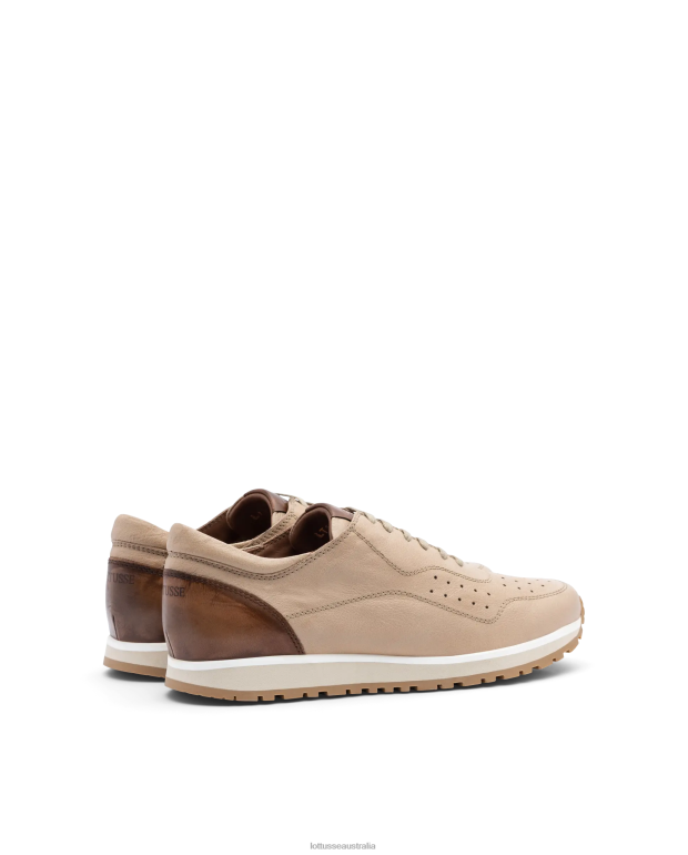 Men Lottusse Footwear Beige NT4PP105 Tokyo Natural Kangaroo Leather Sneakers