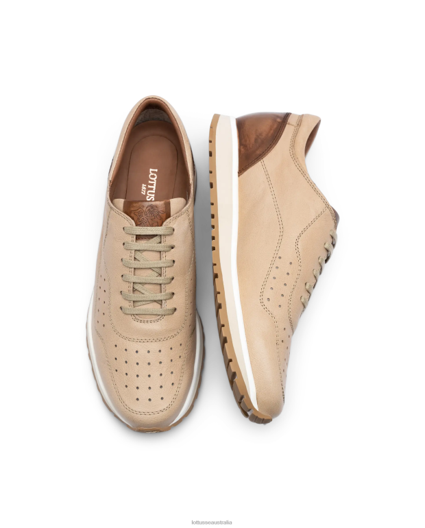 Men Lottusse Footwear Beige NT4PP105 Tokyo Natural Kangaroo Leather Sneakers