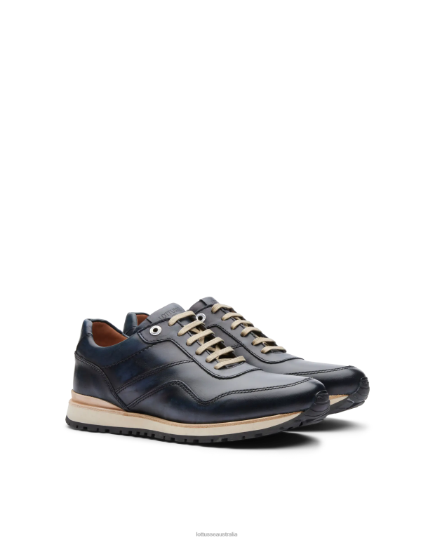 Men Lottusse Footwear Marine Blue NT4PP21 Tokyo Brush Off Calf Sneakers