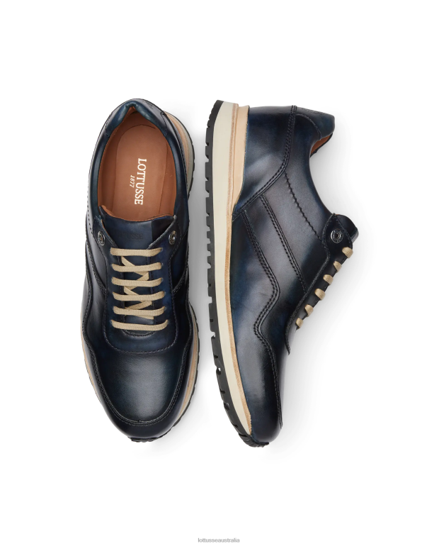 Men Lottusse Footwear Marine Blue NT4PP21 Tokyo Brush Off Calf Sneakers