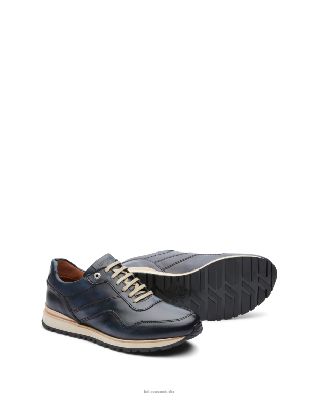Men Lottusse Footwear Marine Blue NT4PP21 Tokyo Brush Off Calf Sneakers