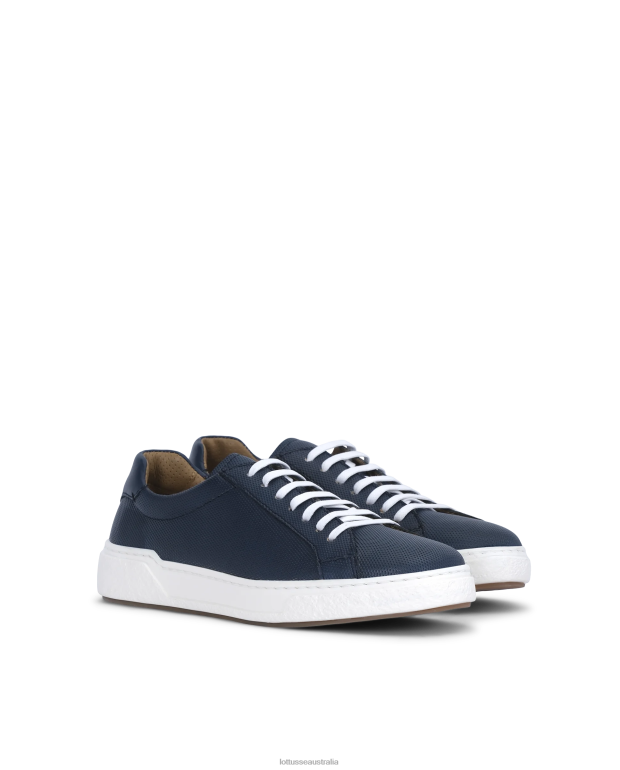 Men Lottusse Footwear Marine Blue NT4PP83 Torino Brush of Embossy Calf Sneakers