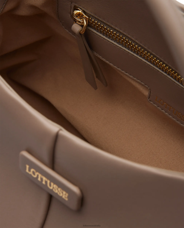 Women Lottusse Accessories Taupe NT4PP330 Serena Merino Lamb Soft Shoulder Bag
