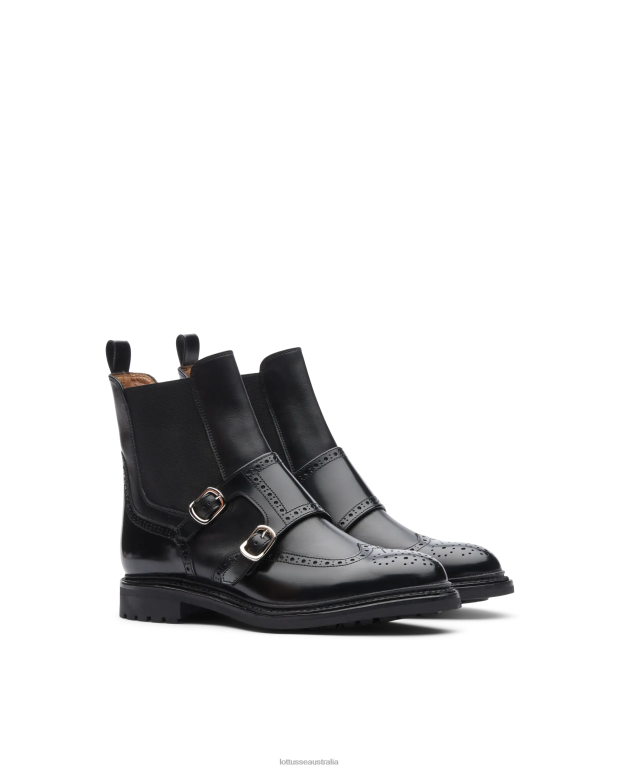 Women Lottusse Footwear Black NT4PP201 Walton Polished Binder Calf Ankle Boots