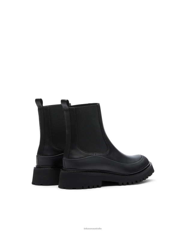 Women Lottusse Footwear Black NT4PP405 Covent Rubber Finish Calf Ankle Boots