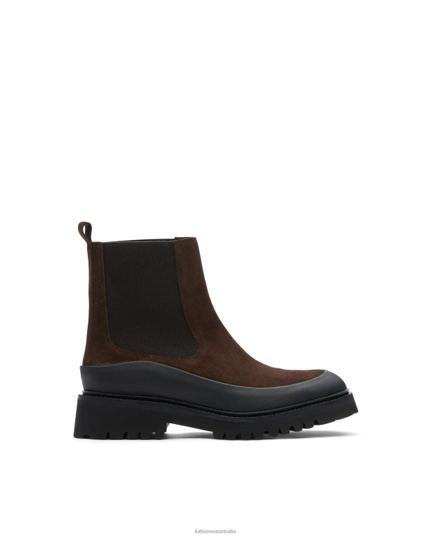 Women Lottusse Footwear Mocha NT4PP404 Covent Rubber Finish Calf Ankle Boots