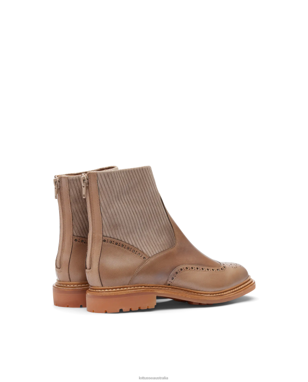 Women Lottusse Footwear Taupe NT4PP203 Walton Crust Anilin Embossy Calf Ankle Boots