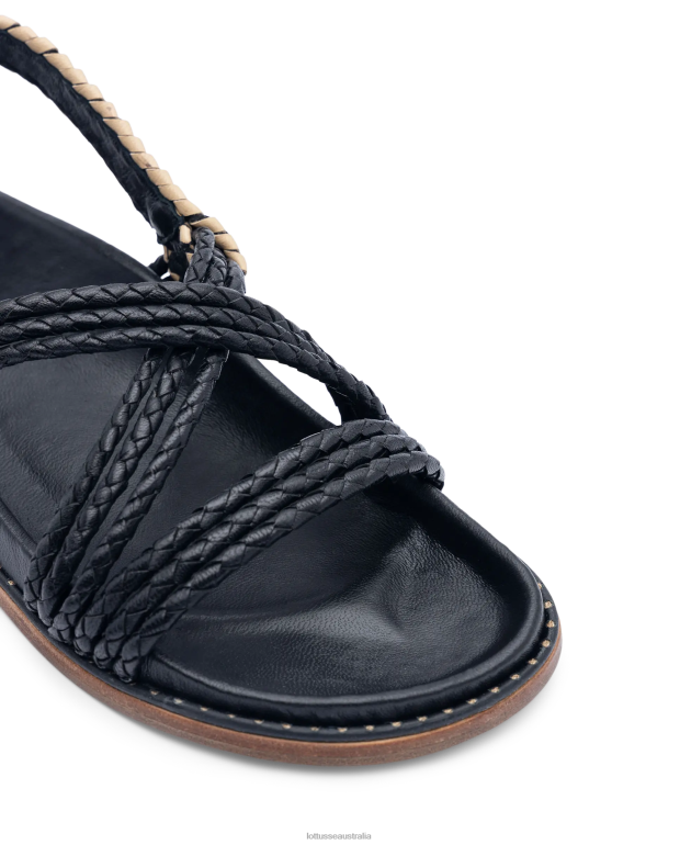 Women Lottusse Footwear Black NT4PP251 Etnic Braided Goat Sandals
