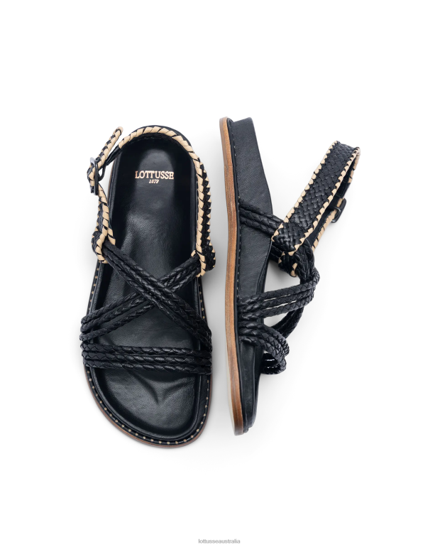 Women Lottusse Footwear Black NT4PP251 Etnic Braided Goat Sandals