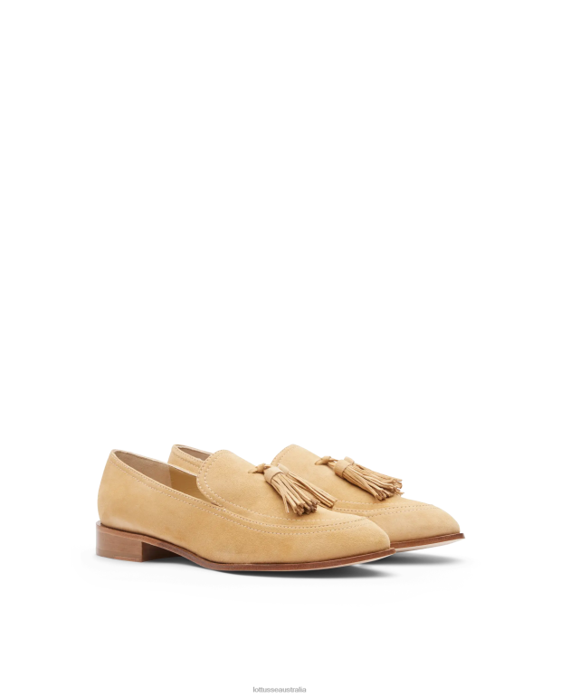 Women Lottusse Footwear Beige NT4PP244 Claire Goat Suede Loafers