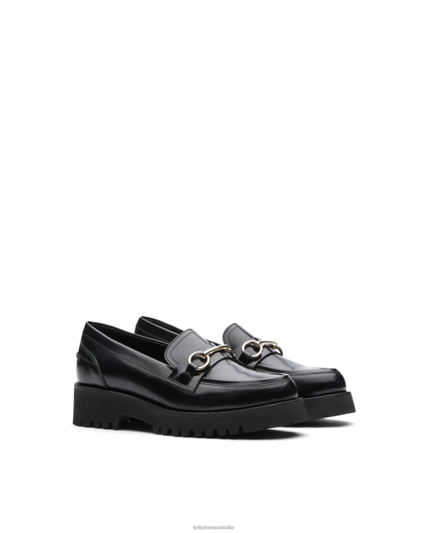 Women Lottusse Footwear Black NT4PP403 Covent Polished Binder Calf Loafers