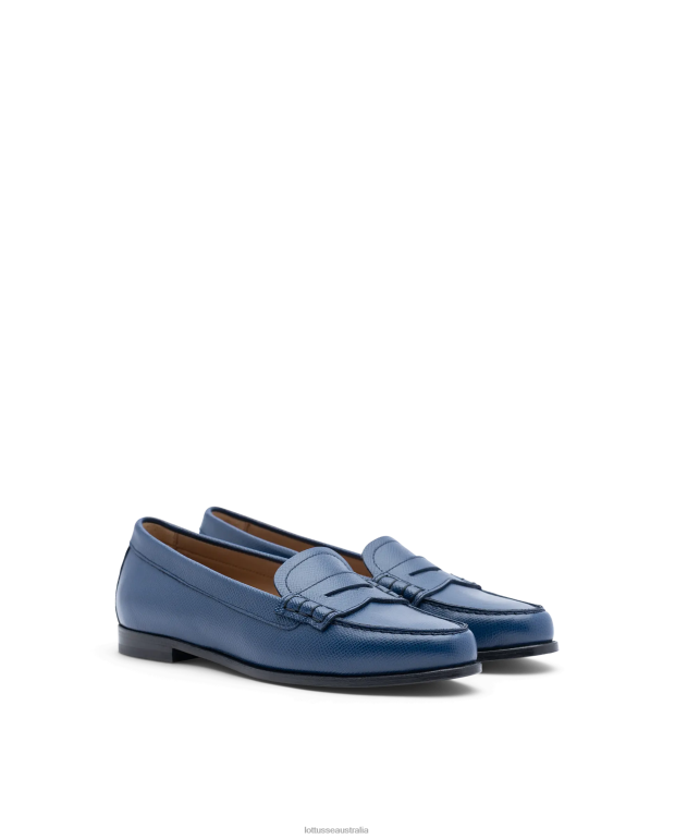 Women Lottusse Footwear Marine Blue NT4PP240 Liberty Safian Stamp Calf Loafers