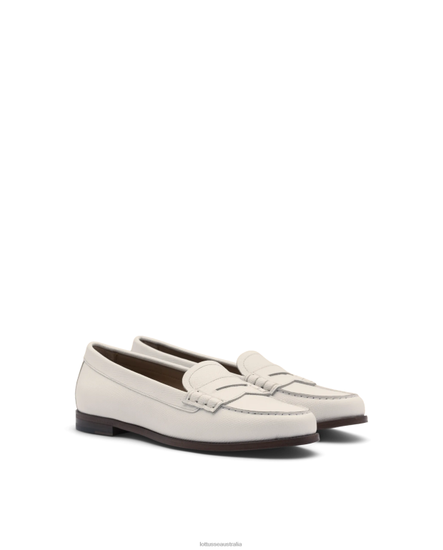 Women Lottusse Footwear Off White NT4PP237 Liberty Safian Stamp Calf Loafers