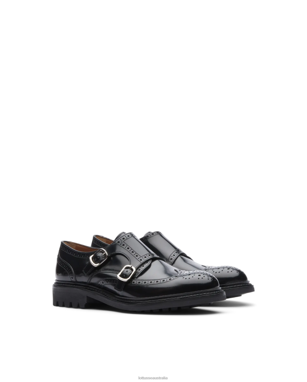Women Lottusse Footwear Black NT4PP200 Walton Polished Binder Calf Monks