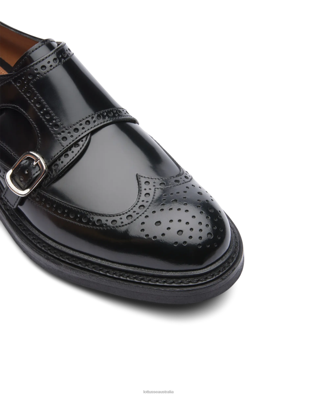 Women Lottusse Footwear Black NT4PP200 Walton Polished Binder Calf Monks