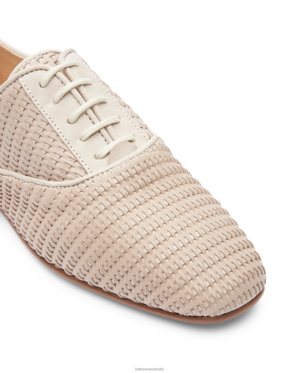 Women Lottusse Footwear Off White NT4PP270 Goya Calf Mesh Leather Oxford