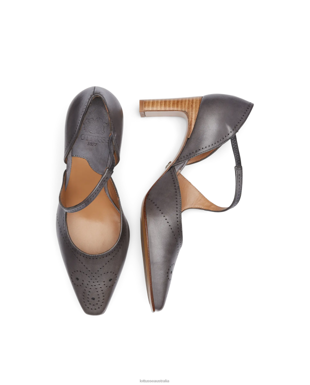 Women Lottusse Footwear Lead Grey NT4PP221 Smithson Crust Anilin Calf Pumps