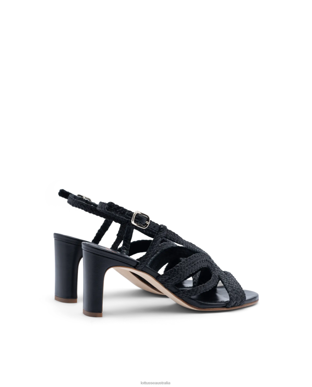 Women Lottusse Footwear Black NT4PP319 Summer Lamb Mesh Leather Sandals