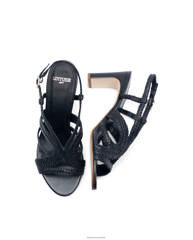 Women Lottusse Footwear Black NT4PP319 Summer Lamb Mesh Leather Sandals